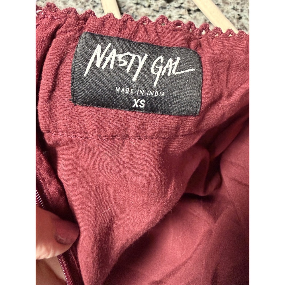 Nasty Gal Maxi Dress XS Burgundy Crochet Lace Butterfly Sleeve Open Back - Picture 6 of 8